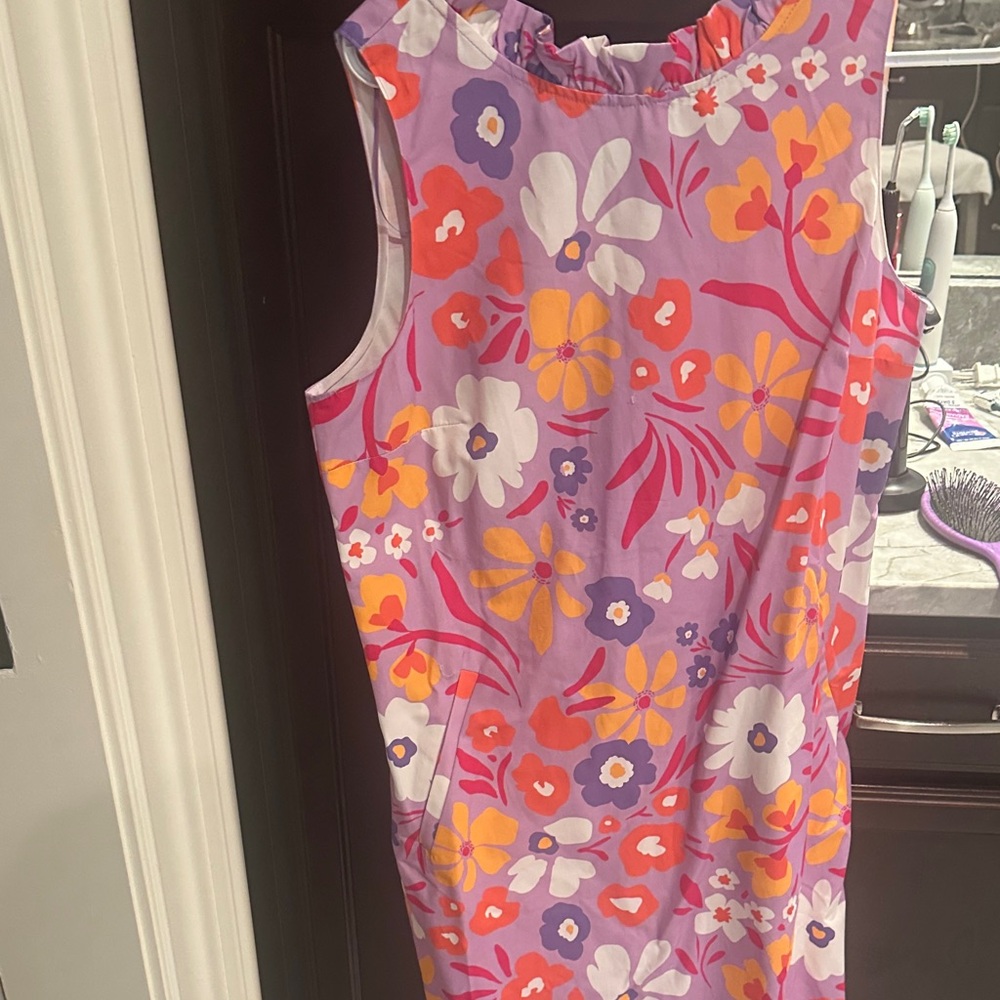 Tyler Boe Lavender Floral Shift Dress with Pink, Orange & White Accents